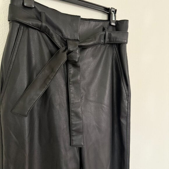 Aritzia Tie Waist Vegan Leather Pants Black Size 8 - Picture 2 of 8